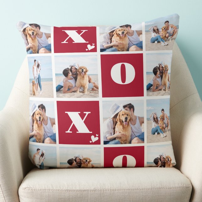 XOXO Bold Modern 12 Photo Collage Valentines Day Cushion (Creator Uploaded)