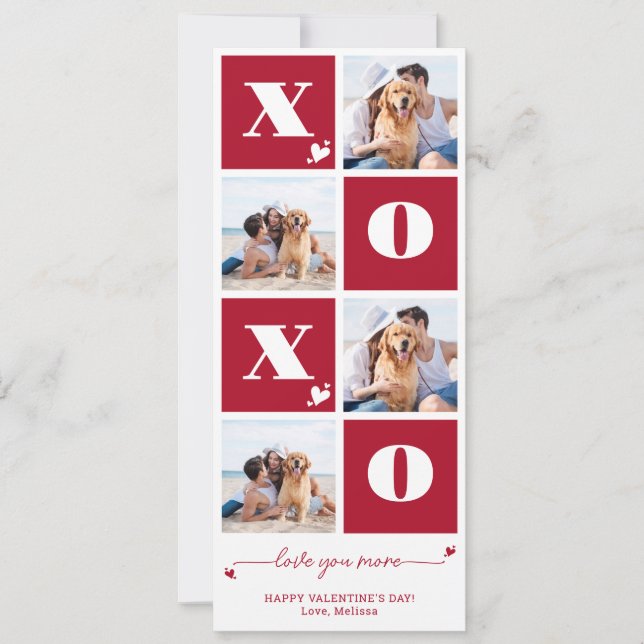 XOXO Bold Modern 4 Photo Happy Valentine's Day Holiday Card (Front)