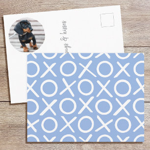 XOXO Brushstroke Custom Dog Photo Blue Modern Postcard