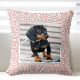 XOXO Brushstroke Custom Dog Photo Dusty Pink Cushion