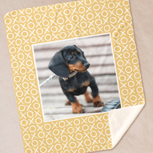 XOXO Brushstroke Custom Dog Photo Yellow Modern Sherpa Blanket