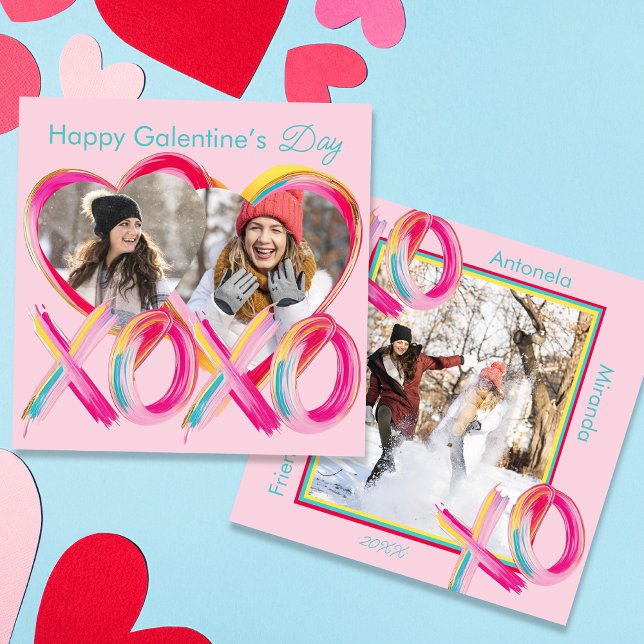 XOXO Colorful Galentine’s Day Custom Photo  Holiday Card (XOXO Colorful Galentine’s Day Custom Photo Holiday Card)