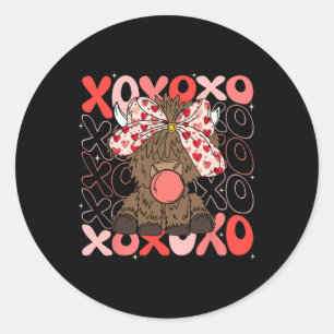 Xoxo Cow Valentine Bubblegum Western Valentines Da Classic Round Sticker