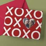 XOXO Crimson Red Photo Heart Love Card<br><div class="desc">Stylish folded greeting card featuring large XOXO sentiment with one O replaced with a heart-shaped photo. Simple minimalist typography. Bold background. Perfect gift for yourself or your someone special for Valentine's Day,  Sweetest Day,  wedding,  anniversary,  or any day! All text elements easily customisable.</div>