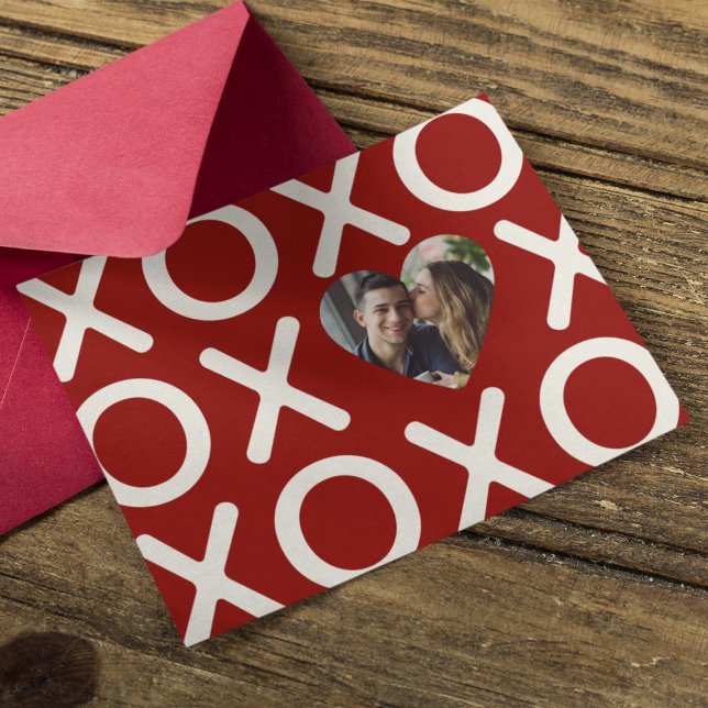 XOXO Crimson Red Photo Heart Love Holiday Card (Creator Uploaded)