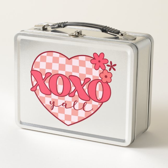 XOXO | Cute & Loving Pink Heart Metal Lunch Box (Front)