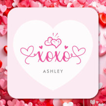 XOXO Elegant Script Pink Hearts Valentines Day
