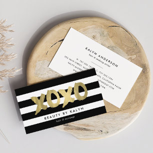 XOXO Faux Gold & Black Stripe Makeup Artist Business Card