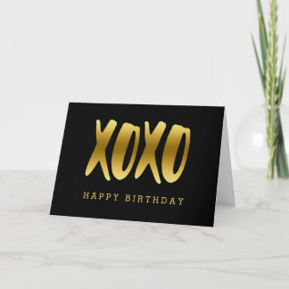 XOXO Faux Gold Happy Birthday Black Greeting Card