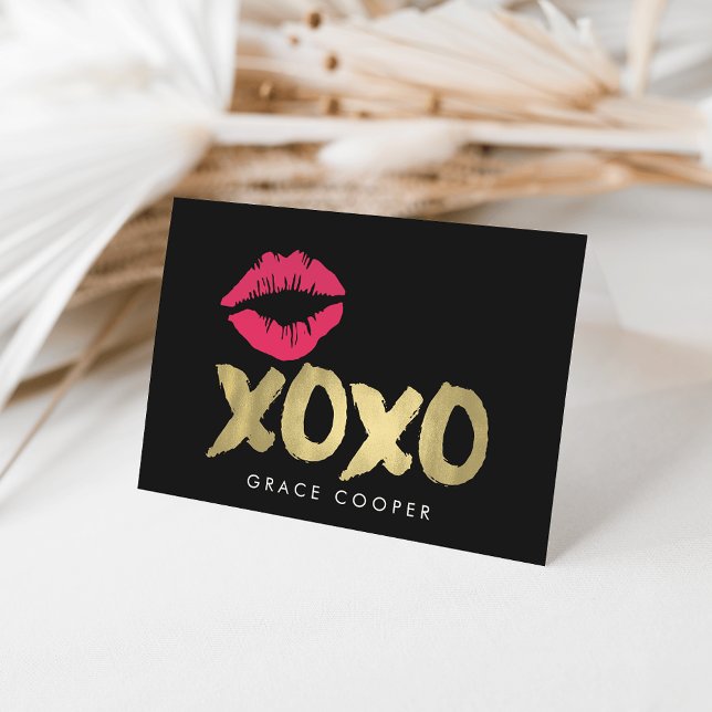 XOXO Faux Gold & Pink Lips Blank Greeting Card (Creator Uploaded)
