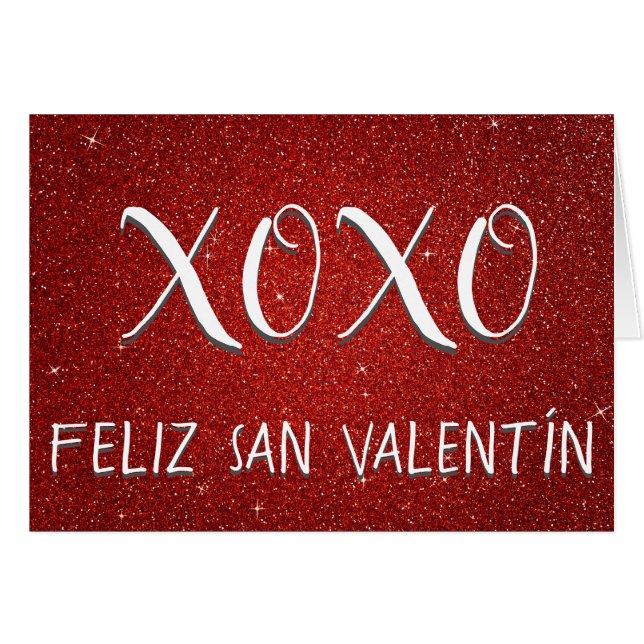 XOXO Feliz San Valentín Red Glitter and Sparkle (Front Horizontal)
