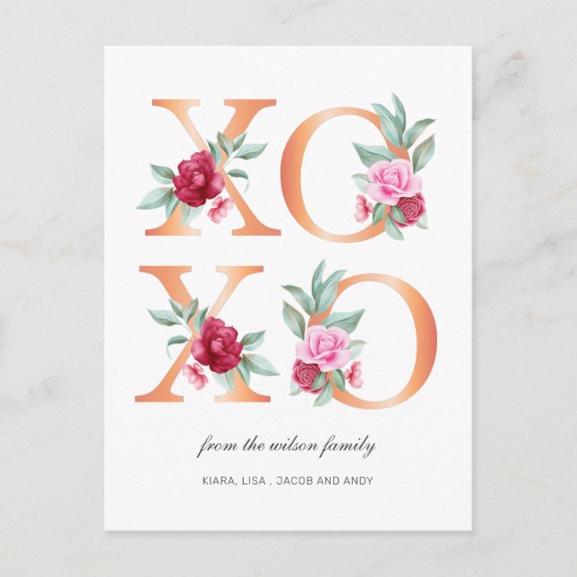 XOXO Floral Valentines Day Postcard (Front)