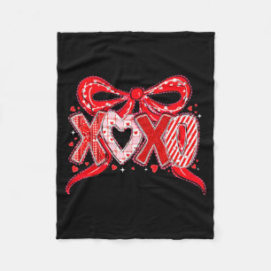 Xoxo Funny Valentines Day Love Coquette Bow Checke Fleece Blanket