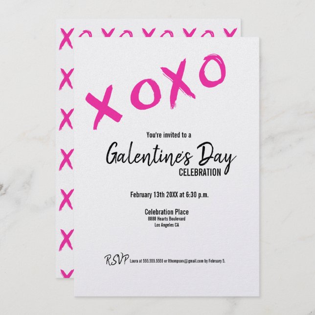 XOXO Galentine's Day Friends Valentines Party Invi Invitation (Front/Back)