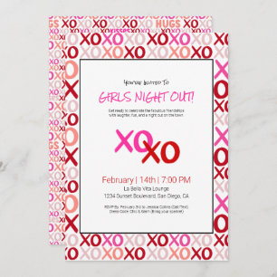XOXO Girls Night Out Pink Cute Galentine Day Party Invitation