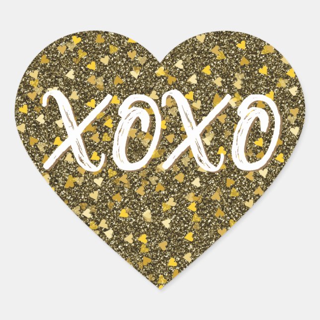 XOXO Golden Hearts Confetti Glitter Heart Sticker (Front)