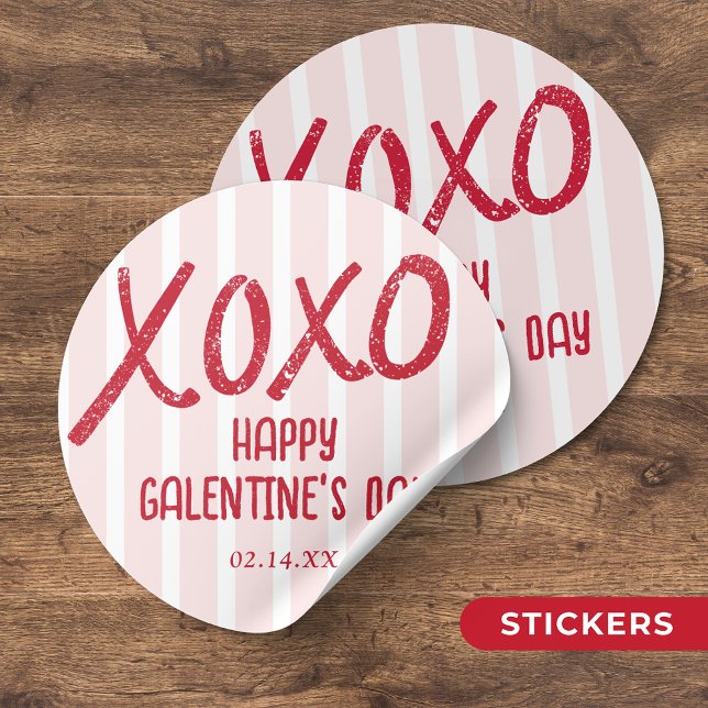XOXO Hand Drawn Galentine’s Day Party Classic Round Sticker (Creator Uploaded)