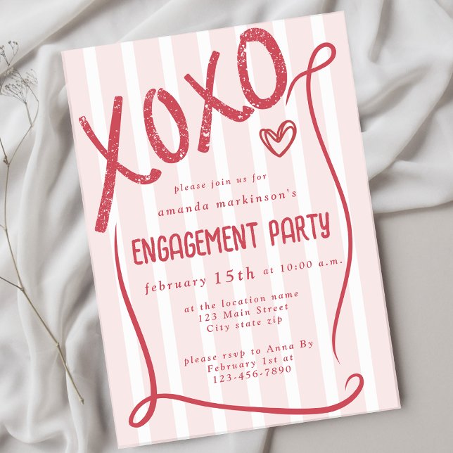 XOXO Hand Drawn Pink Engagement Party Invitation (Creator Uploaded)