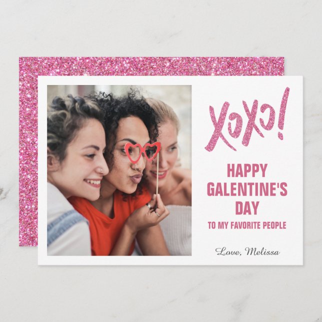 XOXO Happy Galentine's Day Photo Holiday Card (Front/Back)