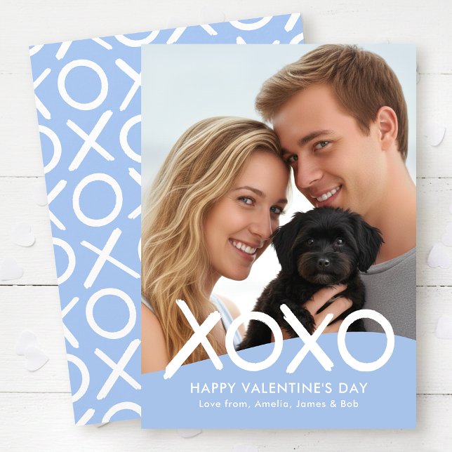 XOXO Happy Valentine's Day Photo Blue Modern Holiday Card (Creator Uploaded)