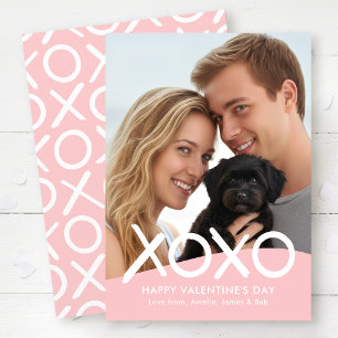 XOXO Happy Valentine's Day Photo Pink Modern Holiday Card