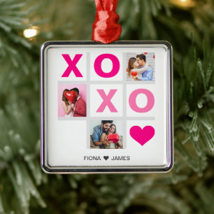 XOXO Happy Valentine's Day Pink Heart Custom Photo Metal Tree Decoration