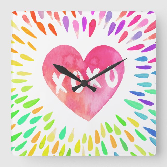 XoXo Heart Square Wall Clock (Front)