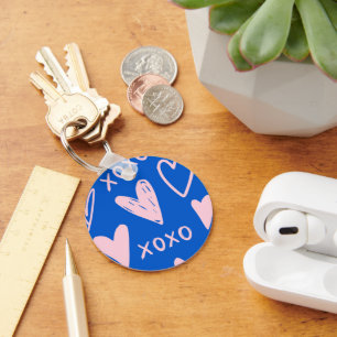 XOXO Hearts Keychain – Cute Blue & Pink Key Ring