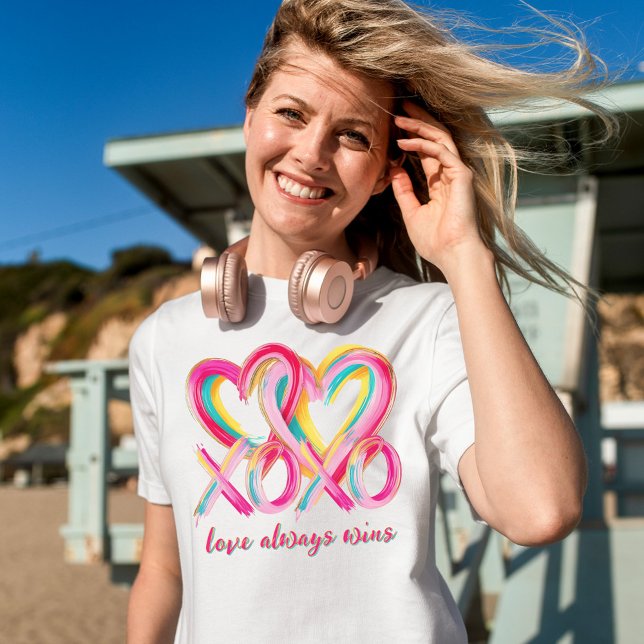 XOXO Hearts Love Always Wins Funny Valentines Day Tri-Blend Shirt (Creator Uploaded)