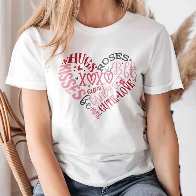 XOXO Hearts Love & Kisses Valentine's Day T-Shirt (A young blond woman wearing a XOXO Hearts Love & Kisses Valentine's Day T-Shirt.)