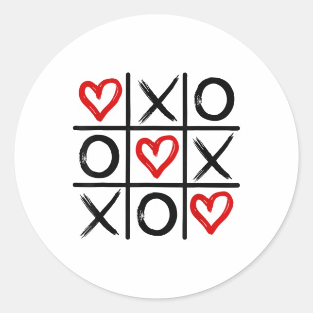 Xoxo Hearts Valentine Hugs Kisses Tic-tac-toe Wome Classic Round Sticker (Front)