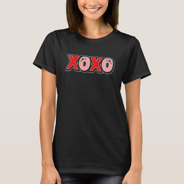 XOXO Hearts Valentine's Day Funny Matching Couple  T-Shirt (Front)