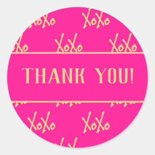 XOXO Hot Pink Valentine’s Day Thank you Classic Round Sticker