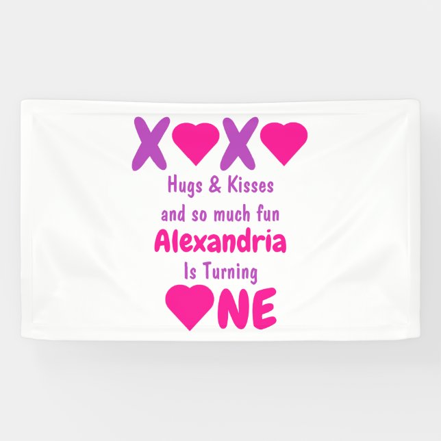 XOXO Hugs and Kisses 1st Birthday Banner (Horizontal)