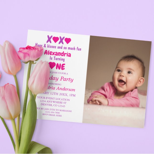XOXO Hugs and Kisses 1st Birthday Invitation (Creator Uploaded)