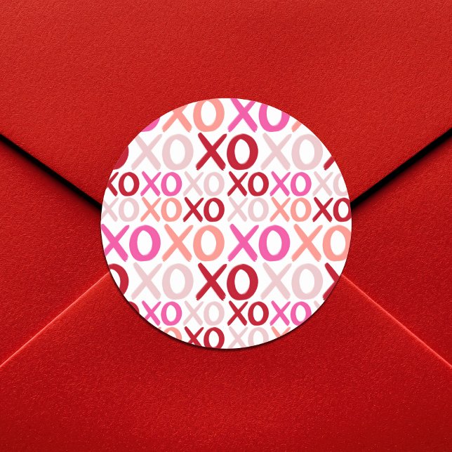 XOXO Hugs and Kisses Modern Girly Galentine Party Classic Round Sticker (XOXO Hugs and Kisses Modern Girly Galentine Party Classic Round Sticker)