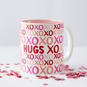 XOXO Hugs and Kisses Pink and Red Cute Galentine Two-Tone Coffee Mug