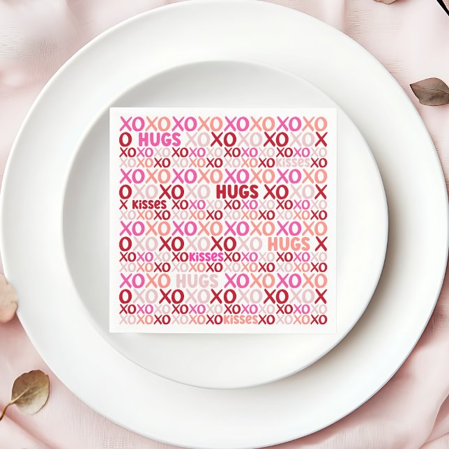 XOXO Hugs and Kisses Pink and Red Galentine Party Napkin (XOXO Hugs and Kisses Pink and Red Galentine Party Napkins)