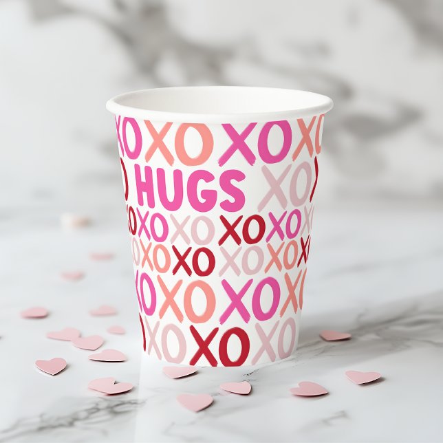 XOXO Hugs and Kisses Pink and Red Galentine Party Paper Cups (XOXO Hugs and Kisses Pink and Red Galentine Party Paper Cups)