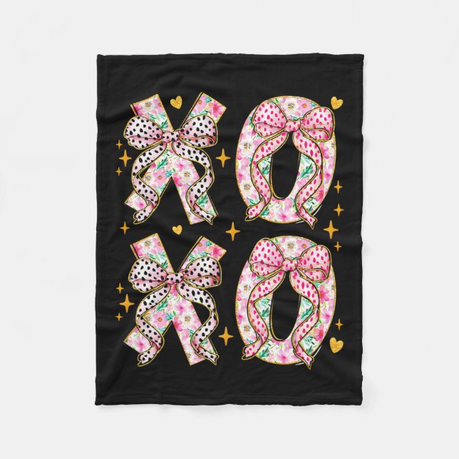 Xoxo Hugs And Kisseshearts Love Coquette Valentine Fleece Blanket (Front)