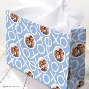 XOXO Hugs & Kisses 2 Photo Blue Brush Script Large Gift Bag