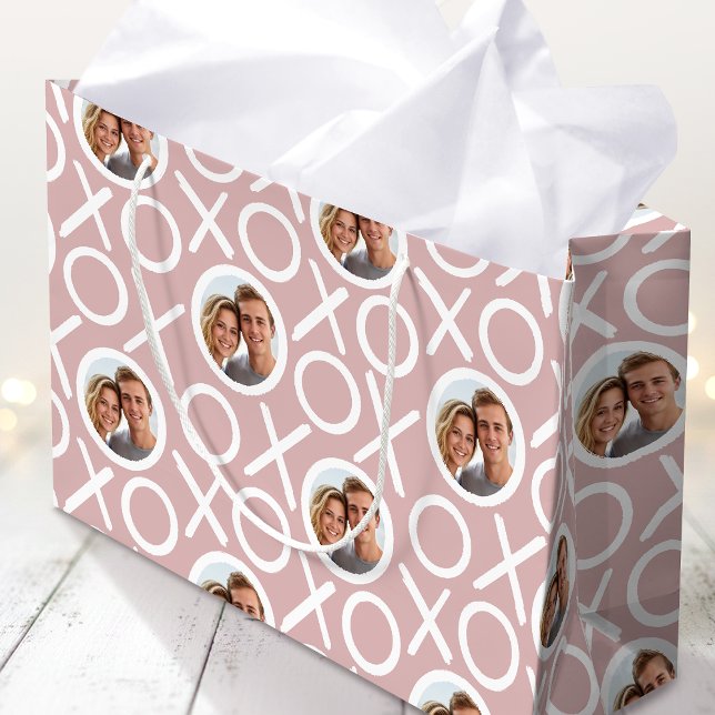 XOXO Hugs & Kisses 2 Photo Dusty Pink Modern Large Gift Bag (Creator Uploaded)