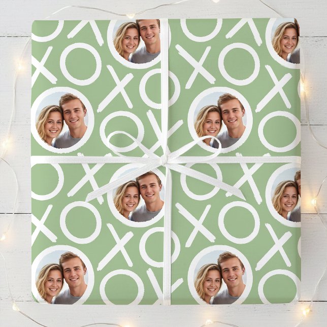 XOXO Hugs & Kisses 2 Photo Green Brush Script Wrapping Paper (Creator Uploaded)