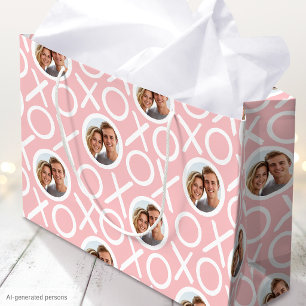 XOXO Hugs & Kisses 2 Photo Pastel Pink Modern Large Gift Bag