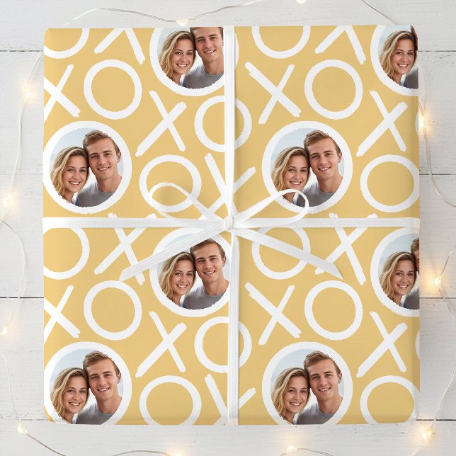 XOXO Hugs & Kisses 2 Photo Yellow Brush Script Wrapping Paper (Creator Uploaded)