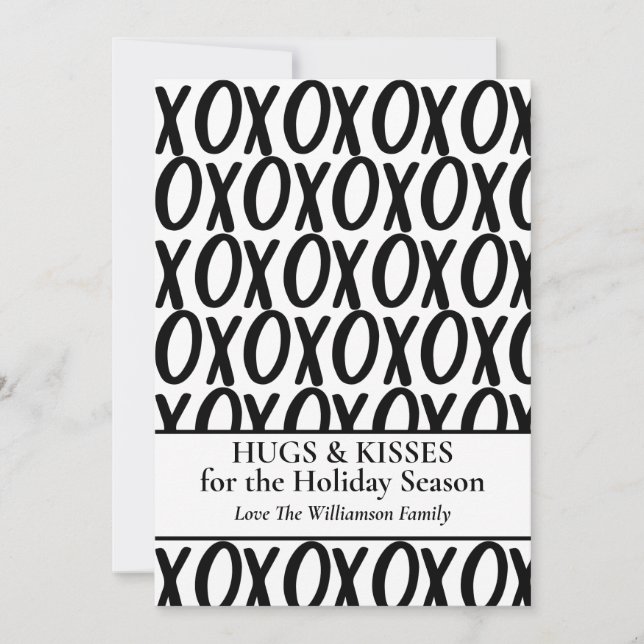 XOXO Hugs Kisses Black White Minimalist Holiday Card (Front)
