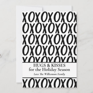 XOXO Hugs Kisses Black White Minimalist Holiday Card