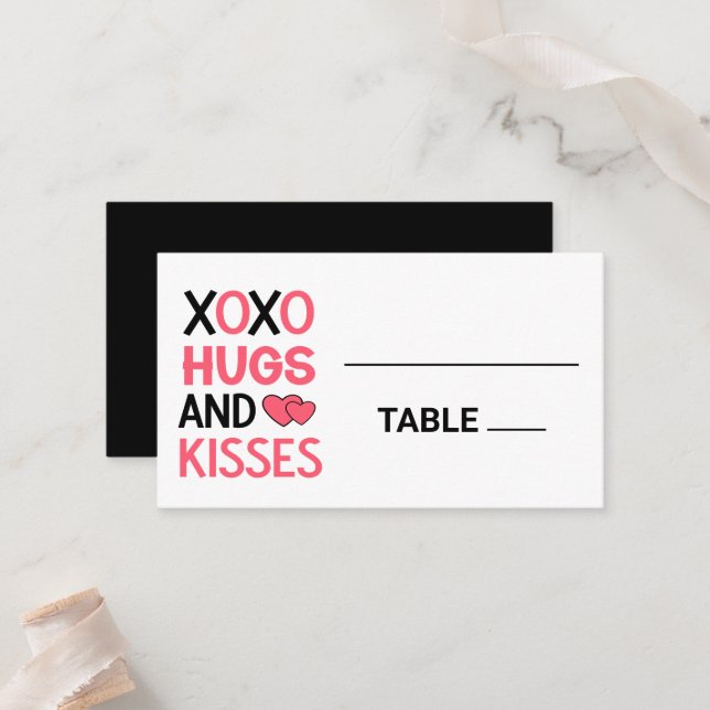 XOXO Hugs Kisses Bridal Shower Black Wedding  Place Card (Front/Back In Situ)