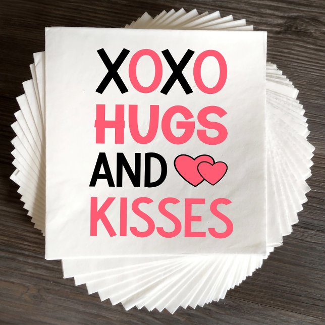 XOXO Hugs Kisses Bridal Shower Pink Black Wedding Napkin (Creator Uploaded)