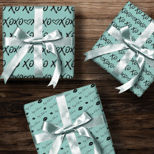 XOXO Hugs & Kisses Brush Script Black & Mint Wrapping Paper Sheet